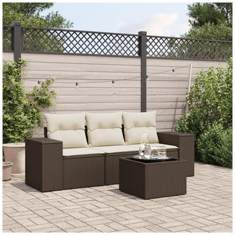 Set Divano Da Giardino 4 Pz Con Cuscini Marrone In Polyrattan - Foto 1