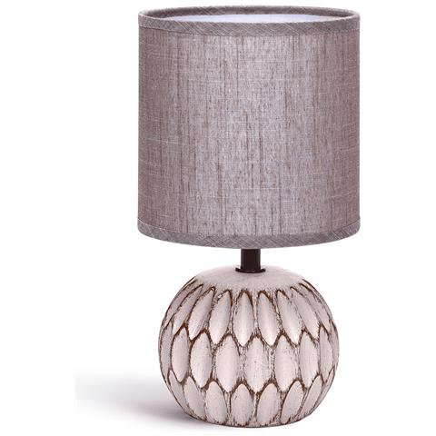 Lampada Da Tavolo E14 In Ceramica Grigio | Paralume Tessuto | H26cm - Foto 1