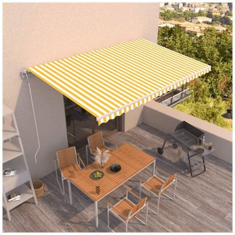 Lusso Casadino -  Tenda Da Sole Retrattile Automatica 500x350 Cm Gialla E Bianca - Foto 8