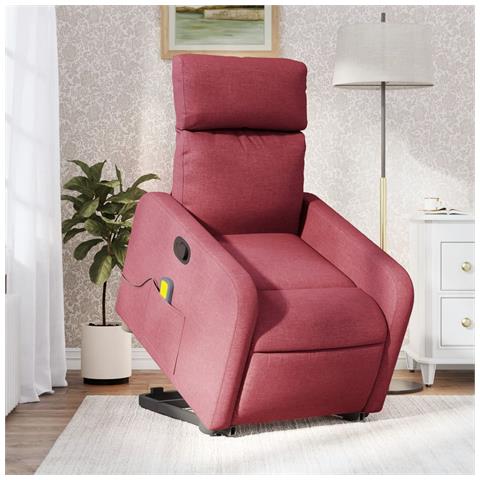 Poltrona Alzapersona Massaggio Reclinabile Rosso Vino Tessuto - Foto 8