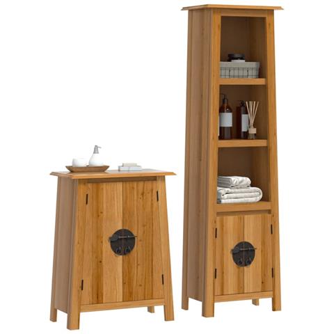 Set Mobili Da Bagno 2 Pz In Legno Massello Di Pino - Foto 2