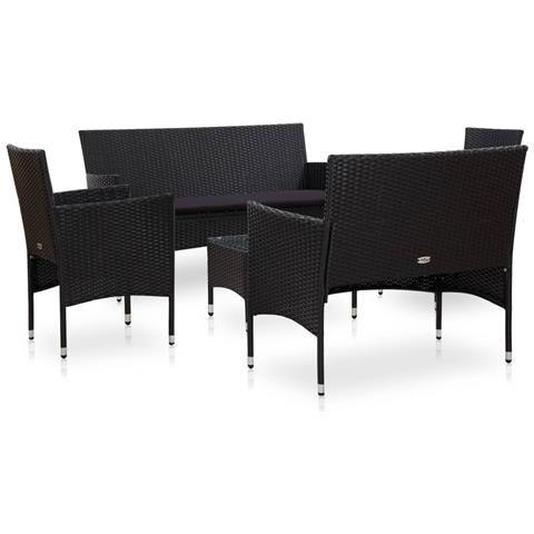 Set Divani Da Giardino 5 Pz Con Cuscini In Polyrattan Nero - Foto 1