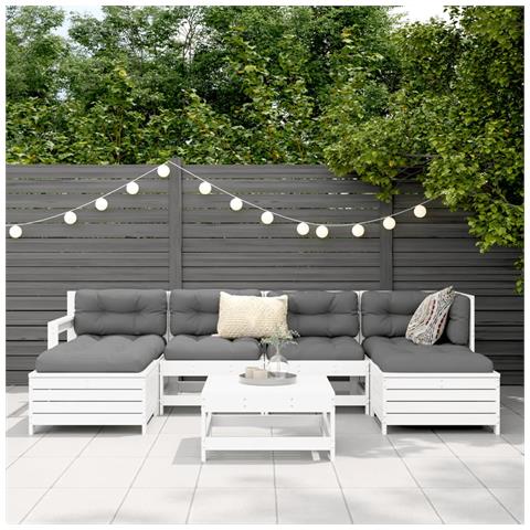 Set Divani Da Giardino 7 Pz Bianco In Legno Massello Di Pino - Foto 2