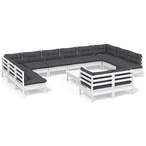 Lusso Casadino -  Set Divani Da Giardino 13 Pz Con Cuscini Bianchi Legno Di Pino - Foto 1