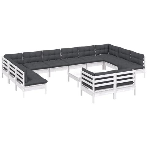 Lusso Casadino -  Set Divani Da Giardino 13 Pz Con Cuscini Bianchi Legno Di Pino - Foto 2