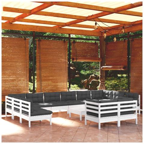 Lusso Casadino -  Set Divani Da Giardino 13 Pz Con Cuscini Bianchi Legno Di Pino - Foto 8