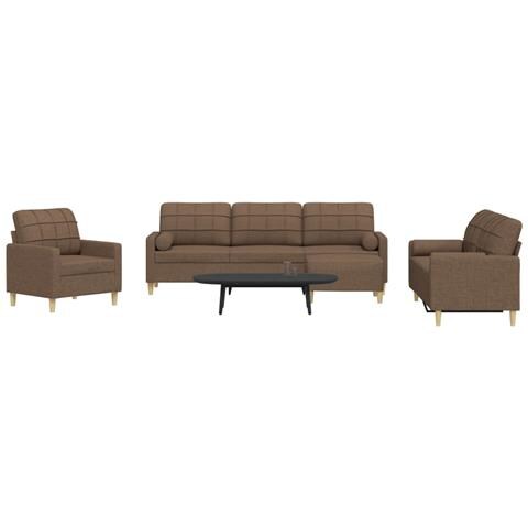 Set Divani 4 pz con Poggiapiedi e Cuscini Marrone Tessuto - Foto 2