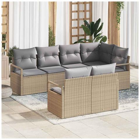 Set divano da giardino a 7 pezzi con cuscini beige in rattan sintetico, Divano da giardino a 2 posti con cuscini beige in rattan sintetico - Foto 2