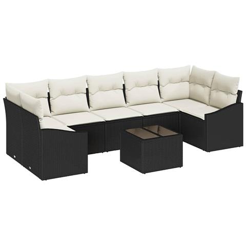 Set Divano da Giardino con Cuscini Nero Polyrattan - Foto 1