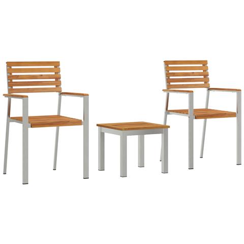 Set Pranzo Giardino  3 Pz Legno Teak Massello, Sedie Giardino Impilabili  2 pz Legno Teak Massello e Acciaio - Foto 1