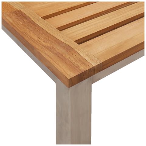 Set Pranzo Giardino  3 Pz Legno Teak Massello, Sedie Giardino Impilabili  2 pz Legno Teak Massello e Acciaio - Foto 9