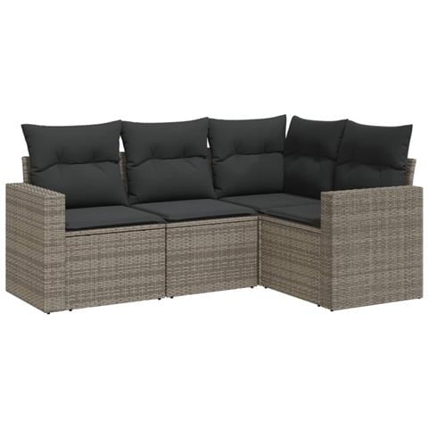Set Divani da Giardino 4 pz con Cuscini in Polyrattan Grigio - Foto 1