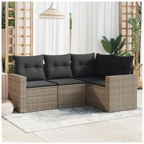 Set Divani da Giardino 4 pz con Cuscini in Polyrattan Grigio - Foto 2