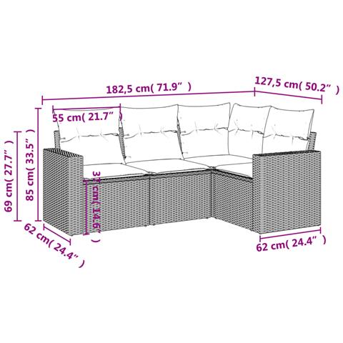 Set Divani da Giardino 4 pz con Cuscini in Polyrattan Grigio - Foto 3