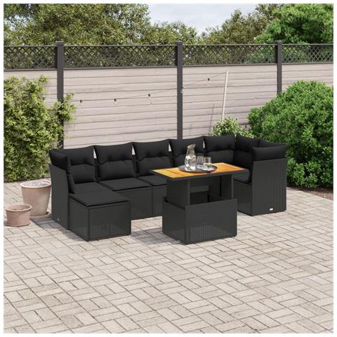 Set Divani da Giardino con Cuscini 8 pz Nero in Polyrattan - Foto 2