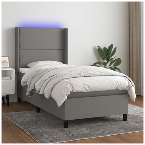 Letto a Molle Materasso e LED Grigio Scuro 90x190 cm in Tessuto - Foto 2