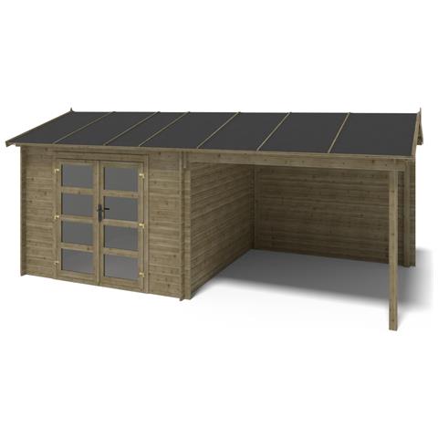 Casetta Da Giardino In Legno - 17.4m2 - 5.79x3m - Impregnata - 28mm - Colore: Verde - Foto 1