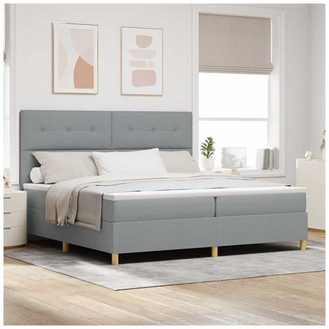 Letto a molle con materasso Grigio chiaro 200 x 200 cm Tessuto - Foto 2