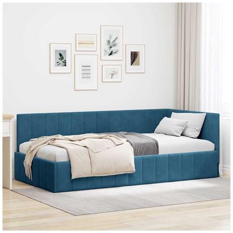 Cornice del letto ad angolo Blu 90 x 190 cm Velluto - Foto 2