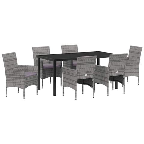 Set da Pranzo per Giardino con cuscino 7 pcs Grigio Poly Rattan - Foto 1