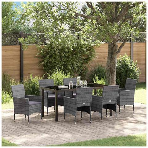 Set da Pranzo per Giardino con cuscino 7 pcs Grigio Poly Rattan - Foto 2