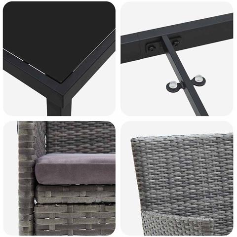 Set da Pranzo per Giardino con cuscino 7 pcs Grigio Poly Rattan - Foto 9