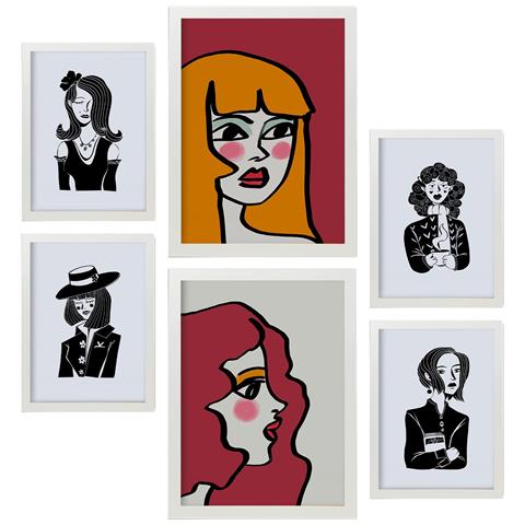 Set Di 6 Stampe Sate Beauty In Female Abstract Estetica Dipinti Decorativi Per Il Tuo Soggiorno Camera Da Letto Casa A3 & A4 Cornice Bianca - Foto 1