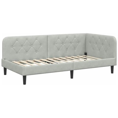 Cornice del letto ad angolo Grigio chiaro 90 x 200 cm Velluto - Foto 1