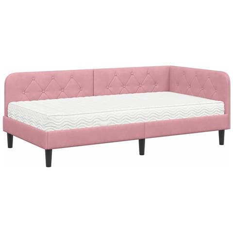 Cornice del letto ad angolo Rosa 90 x 190 cm Velluto - Foto 1