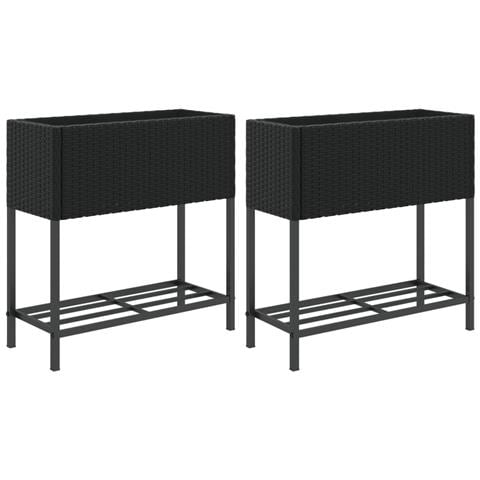 Fioriere da Giardino con Ripiani 2pz Nere 70x28x70cm Polyrattan - Foto 1
