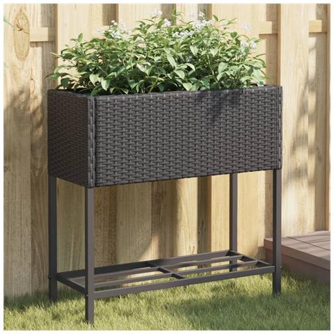 Fioriere da Giardino con Ripiani 2pz Nere 70x28x70cm Polyrattan - Foto 2