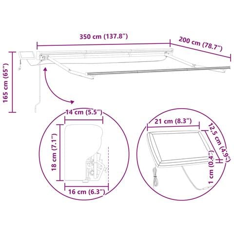 Cornice per Tenda Manuale con LED Bianco 3,5 x 2 m Alluminio - Foto 9