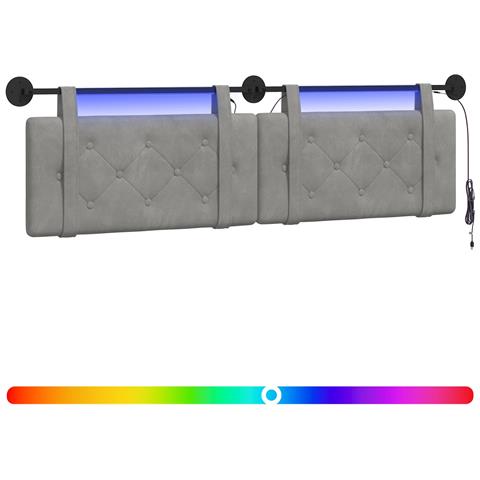 Testiera sospesa Con luce LED Grigio Chiaro Velluto - Foto 1
