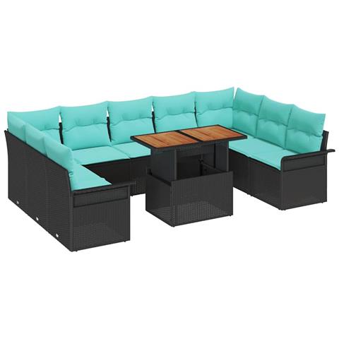 Set Divano da Giardino con cuscino 10 pcs Nero e blu - Foto 1