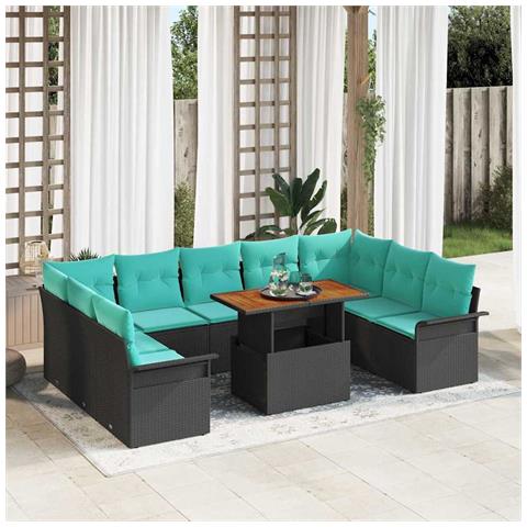 Set Divano da Giardino con cuscino 10 pcs Nero e blu - Foto 2