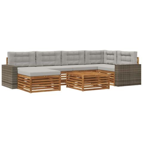 Set di divani da esterno 7 pcs Naturale e Grigio Chiaro - Foto 1
