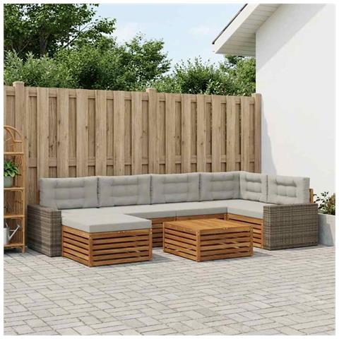 Set di divani da esterno 7 pcs Naturale e Grigio Chiaro - Foto 2