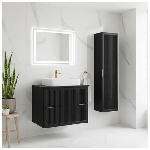 Set di mobili da bagno in stile moderno, beige opacoMobilesottolavabo da 60 cmMobilealto da 136 cm, Frontali scanalati - Foto 5