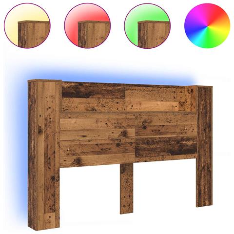 Testiera di stoccaggio con LED Legno antico 160 cm - Foto 1