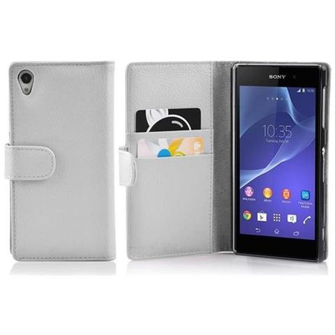 Custodia Compatibile Con Sony Xperia Z2 In Magnesio Bianco - Coperchio Protettivo In Ecopelle Testurizzata E Tasca Per Carte Di Credito - Foto 1