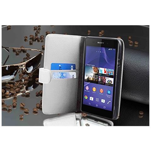 Custodia Compatibile Con Sony Xperia Z2 In Magnesio Bianco - Coperchio Protettivo In Ecopelle Testurizzata E Tasca Per Carte Di Credito - Foto 2