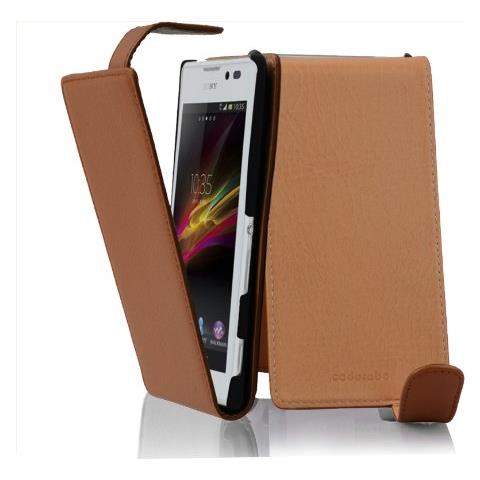 Custodia Compatibile Con Sony Xperia C In Marrone Cioccolata - Coperchio Protettivo In Design Flip Realizzato In Similpelle Testurizzata - Foto 1