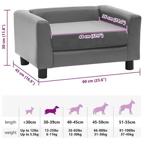 Divano per Cani Grigio 60x43x30 cm in Peluche e Similpelle - Foto 10