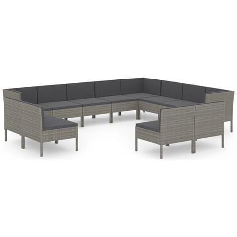 Set Divani Da Giardino 12 Pz Con Cuscini In Polyrattan Grigio - Foto 1