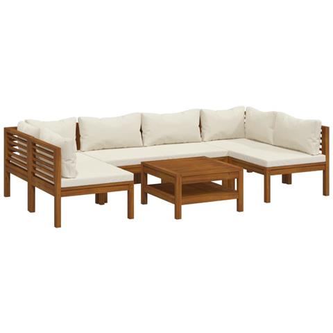 Set Divani Da Giardino 7 Pz Con Cuscini Crema In Legno Acacia - Foto 1