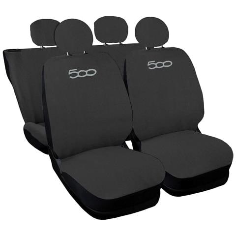 Coprisedili Auto Compatibili Per 500, Made In Italy, Set Di Copri Sedili Anteriori E Posteriori (unico Colore) Con Copri Poggiatesta Incluso, Tessuto Poliestere, Colore - Grigio Scuro - Foto 1