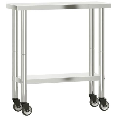 Tavolo da Lavoro Cucina con Ruote 82,5x30x85 cm in Acciaio Inox - Foto 2
