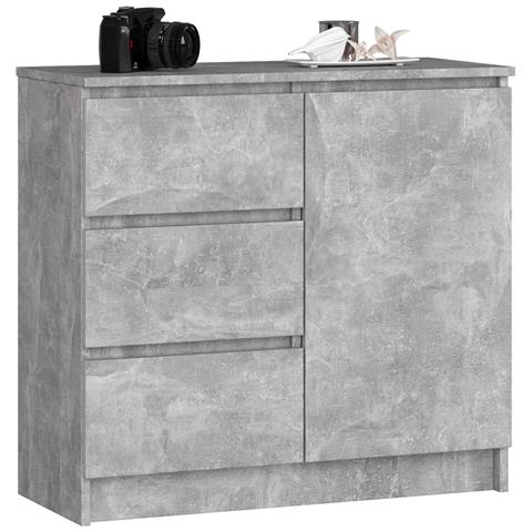 Cassettiera JERRY, 1 anta e 3 cassetti, 80x35x77 cm, Colore Grigio Cemento - Foto 1