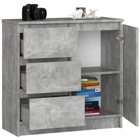 Cassettiera JERRY, 1 anta e 3 cassetti, 80x35x77 cm, Colore Grigio Cemento - Foto 2