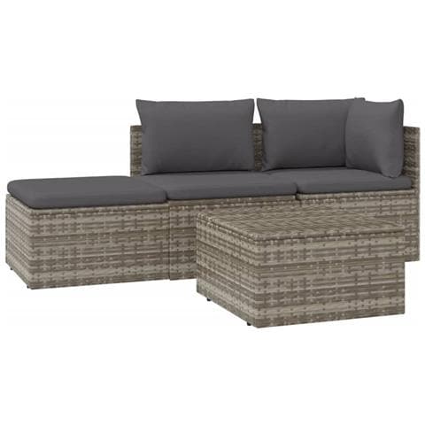 Set Divani da Giardino 4 pz con Cuscini in Polyrattan Grigio - Foto 1